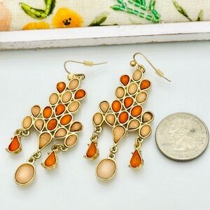 Gold and Orange Chandelier Earrings bezel rhinestones autumn jewelry